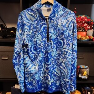 Vibrant Blue Paisley Quarter-Zip Pullover